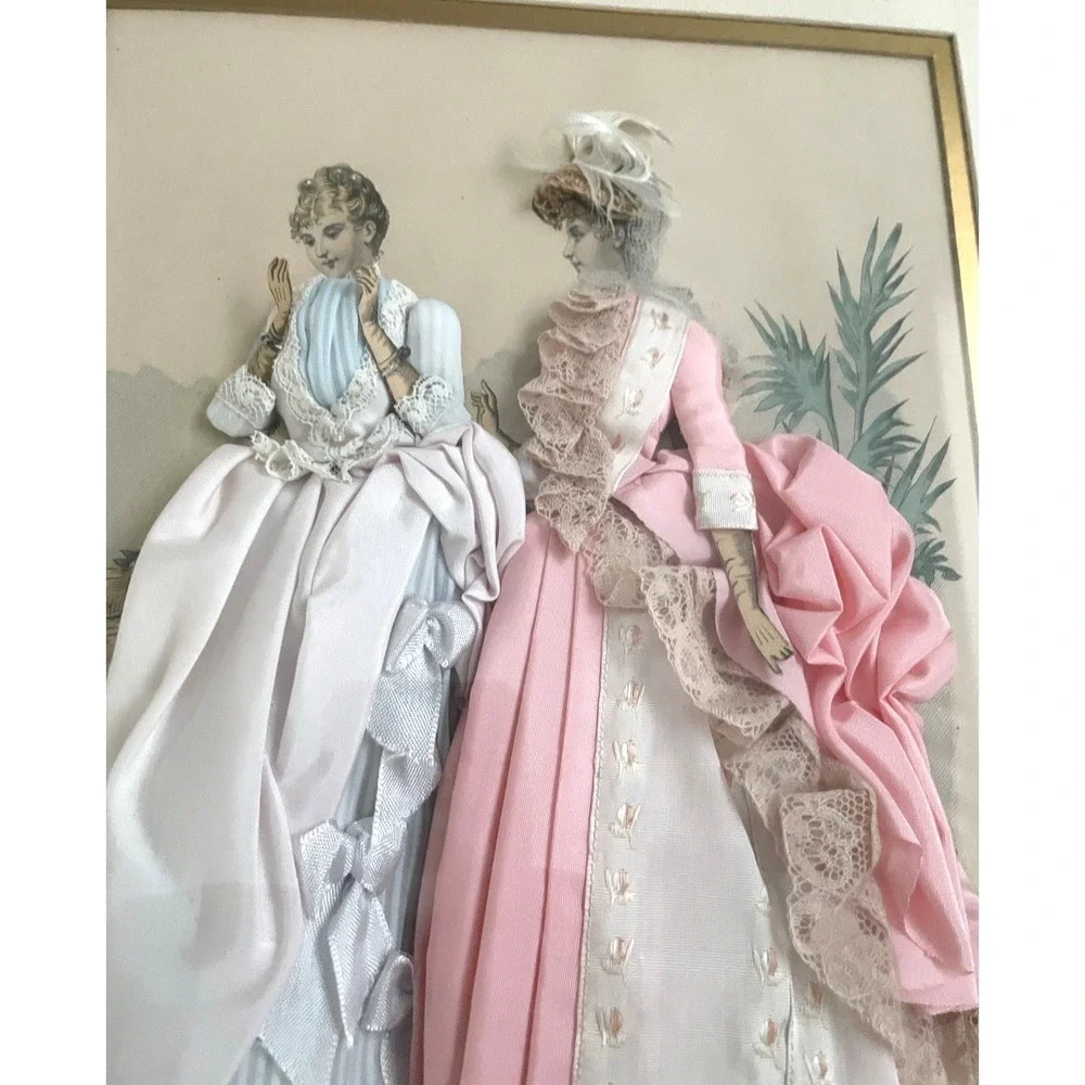 La Mode Illustree Shadow Box French Victorian Fashion 3D Fabric Dresses L19 W16